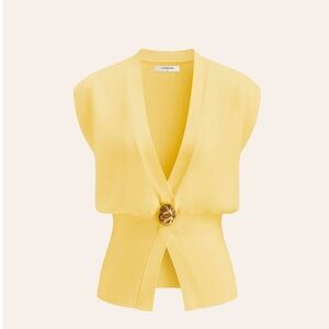 Yellow Sleeveless Knit Vest with Decorative Button